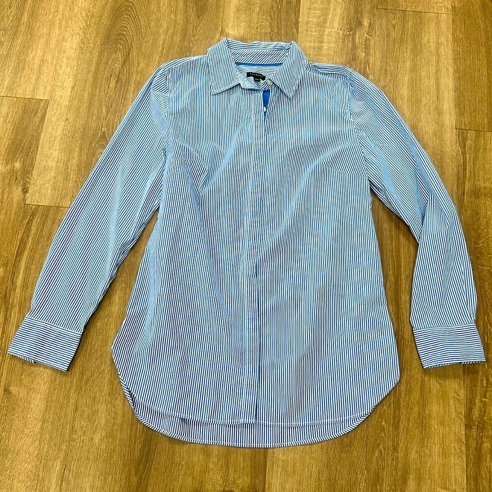 Talbots blue and white striped collared button-down long sleeve top size XS
